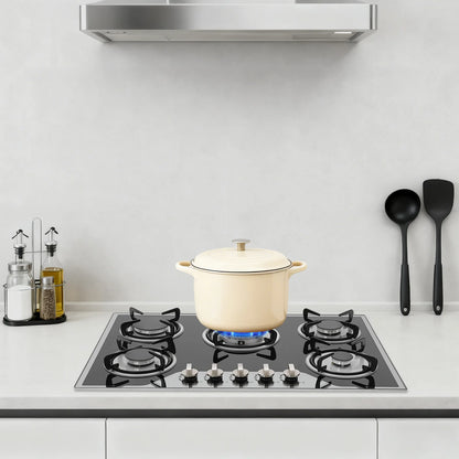 5 Burner Gas Hob Stainless Steel, LPG/NG Convertible Cooktop With 5 Individual Burners, Natural Gas Cooktop With Cast Iron Grates for Kitchen