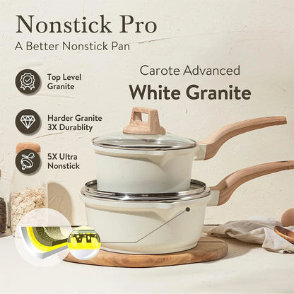 DONNOR 2.5Qt Sauce Pan With Lid Nonstick Granite Saucepan for All Stove Top Sauce Soup Pot Milk Pan with Pour Spouts JT281