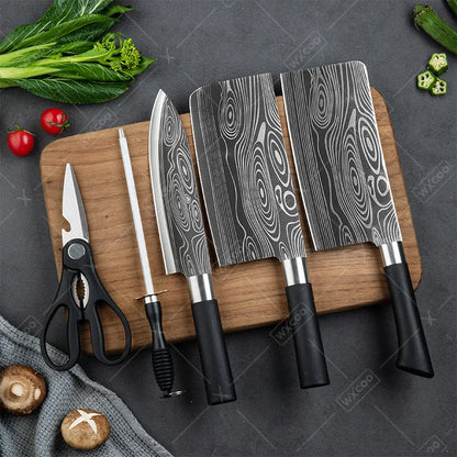 WXCOO Stainless Steel Durable Chef Knife Set Meat Cleaver Fruit Slicing Handmade Forged Kitchen Knife Butcher Knife Scissor