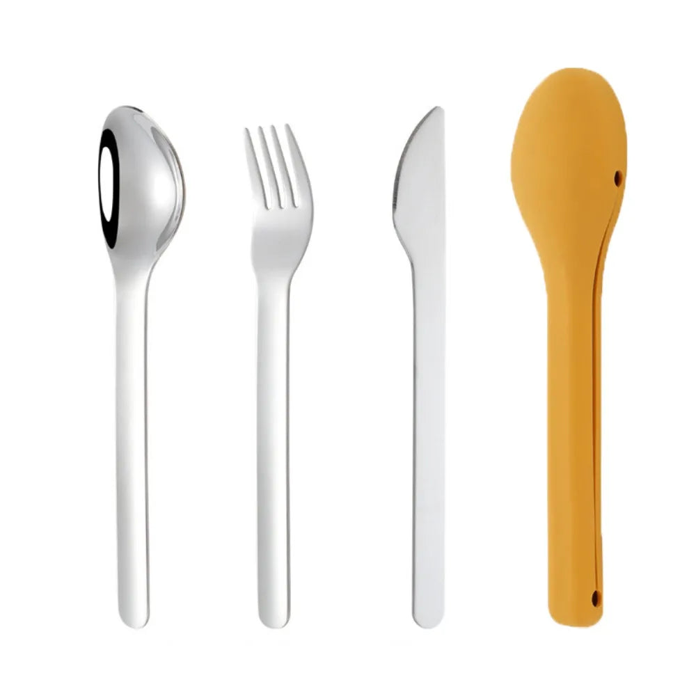 3pcs/set With Silicone Case Travel Cutlery Set Rust-proof Reusable Flatware Set 304 Stainless Steel Mirror Polished