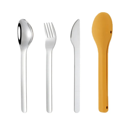 3pcs/set With Silicone Case Travel Cutlery Set Rust-proof Reusable Flatware Set 304 Stainless Steel Mirror Polished