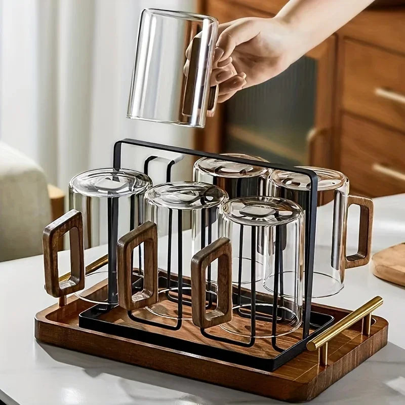 1/2pcs 400ml Glass Cups with Walnut Handle Household Heat-resistant Mug Large Capacity Tea Making Cup Office Drinking Glasses