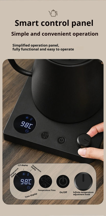 Gooseneck Electric Kettle 1L: Smart Temp Control for Pour-Over Coffee, Fast Boil Stainless Steel, 110V & 220V