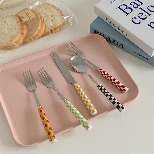 3pcs Stainless Steel Ceramics Handle Cutlery Set Dinnerware Clamp Western Tableware Knife Fork Tea Spoon
