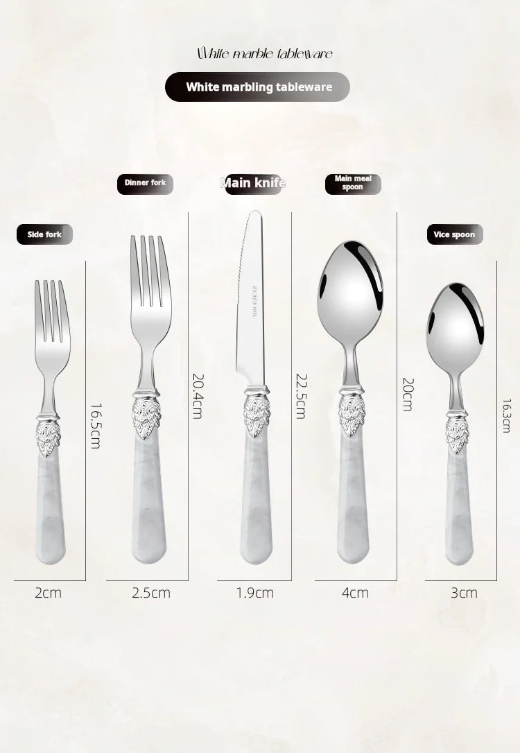 20/30pcs Flatware Set Stainless Steel Plastics Marbling Handle Cutlery Tableware Knife Fork Spoon Dishwasher Safe Dinnerware