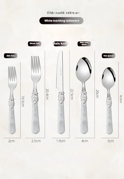 20/30pcs Flatware Set Stainless Steel Plastics Marbling Handle Cutlery Tableware Knife Fork Spoon Dishwasher Safe Dinnerware