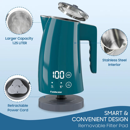1200W Electric Kettle 1.25L Fast Boiling Electric Pot Coffee Tea Kettle Water Boiler, 2 Hour Keep Warm, Temperature Control Teapot Home Kitchen Water Heater