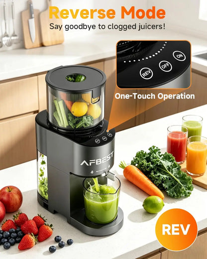 AFBEST 5.8" Extra-Large Chute 2-in-1 Cold Press Juicer – Whole Fruit & Vegetable Masticating Extractor with 100oz Capacity, Nut Milk Function, Easy-Clean Design, Premium Gray