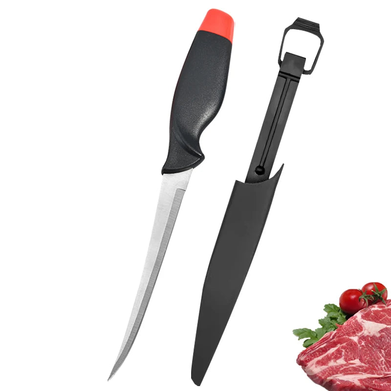 Stainless Steel Fish Filleting Knife Meat Cutting Fish Killing Knives Multifunctional Fruit Knife Sharp Butcher Knife with Cover