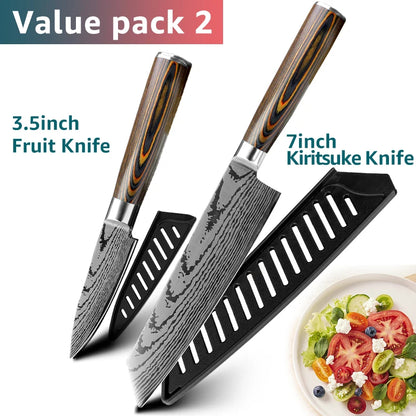 Kitchen Knife Set Professional Chef Knife 7CR17 Germany Stainless Steel Damascus Laser Meat Cleaver Slicing Santoku Cutter Tools