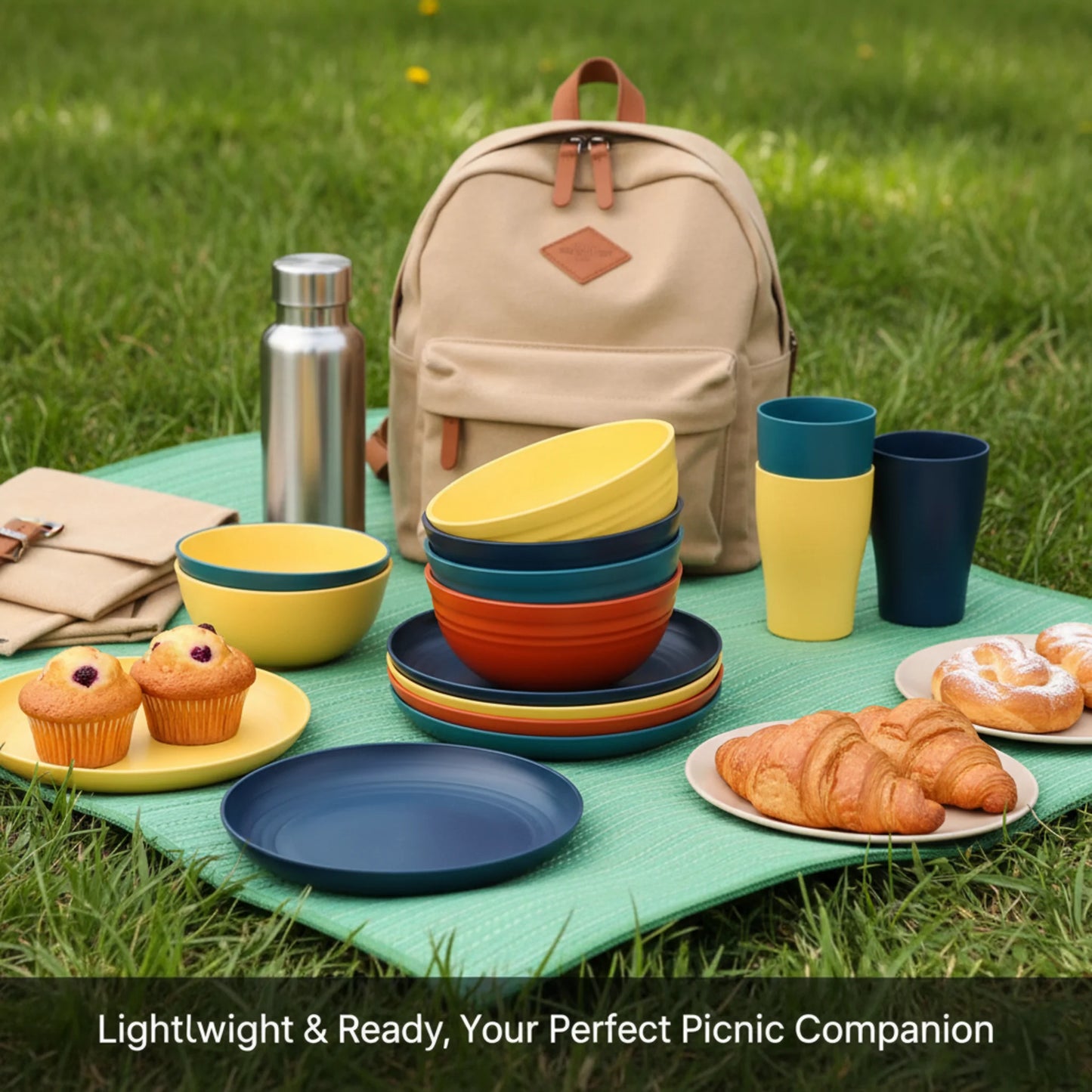 32-Piece Wheat Straw Dinnerware Set | Service for 8 | BPA-Free, Unbreakable, Microwave & Dishwasher Safe | Colorful Plates, Bowl