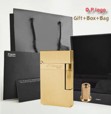 Brass Vertical Pattern Gas Lighter, Ping Sound Soft Flame Refillable Butane Vintage Lighter for Men Cigarette Cigar