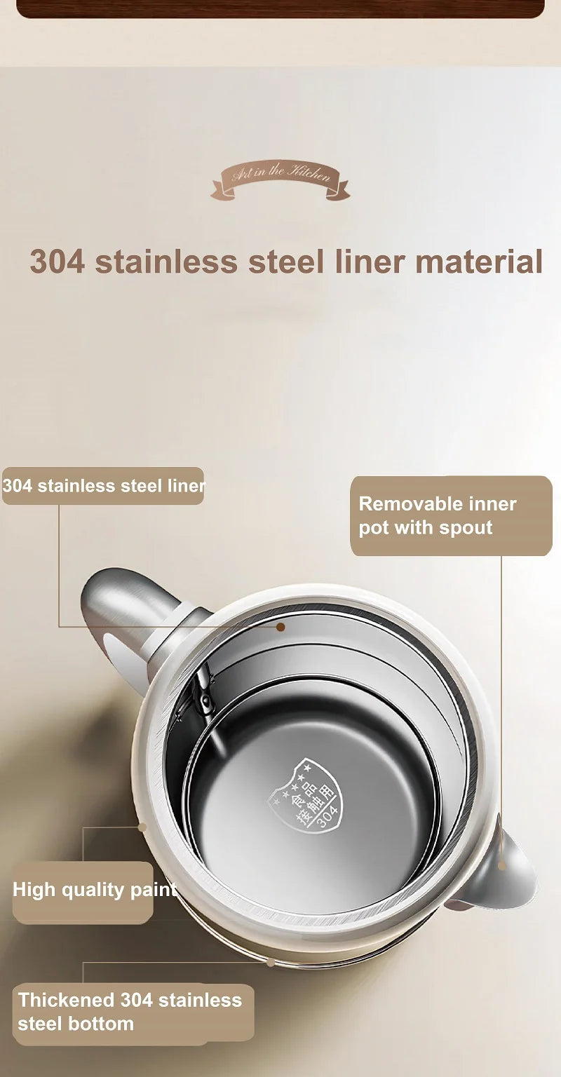 2200W Retro Print Electric Kettle Home 304 Stainless Steel Quick Boiling Kettle Auto Power Off Teapot Kitchen Tools 1.7L