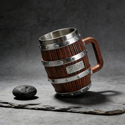 1:1 Luffy Zoro Beer Barrel Cup Resin Statue Stainless Steel Mug Medieval Tavern Wood Imitation Barrel Tankard Beer Mug Fan Gift