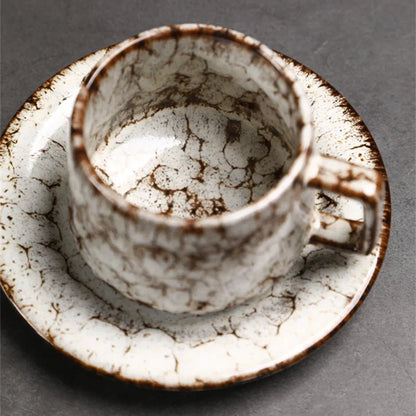 Traditional Arabic Coffee Cup and Dish Set Middle Eastern Style Kiln Transformed Coarse Ceramic Retro Handmade Mug