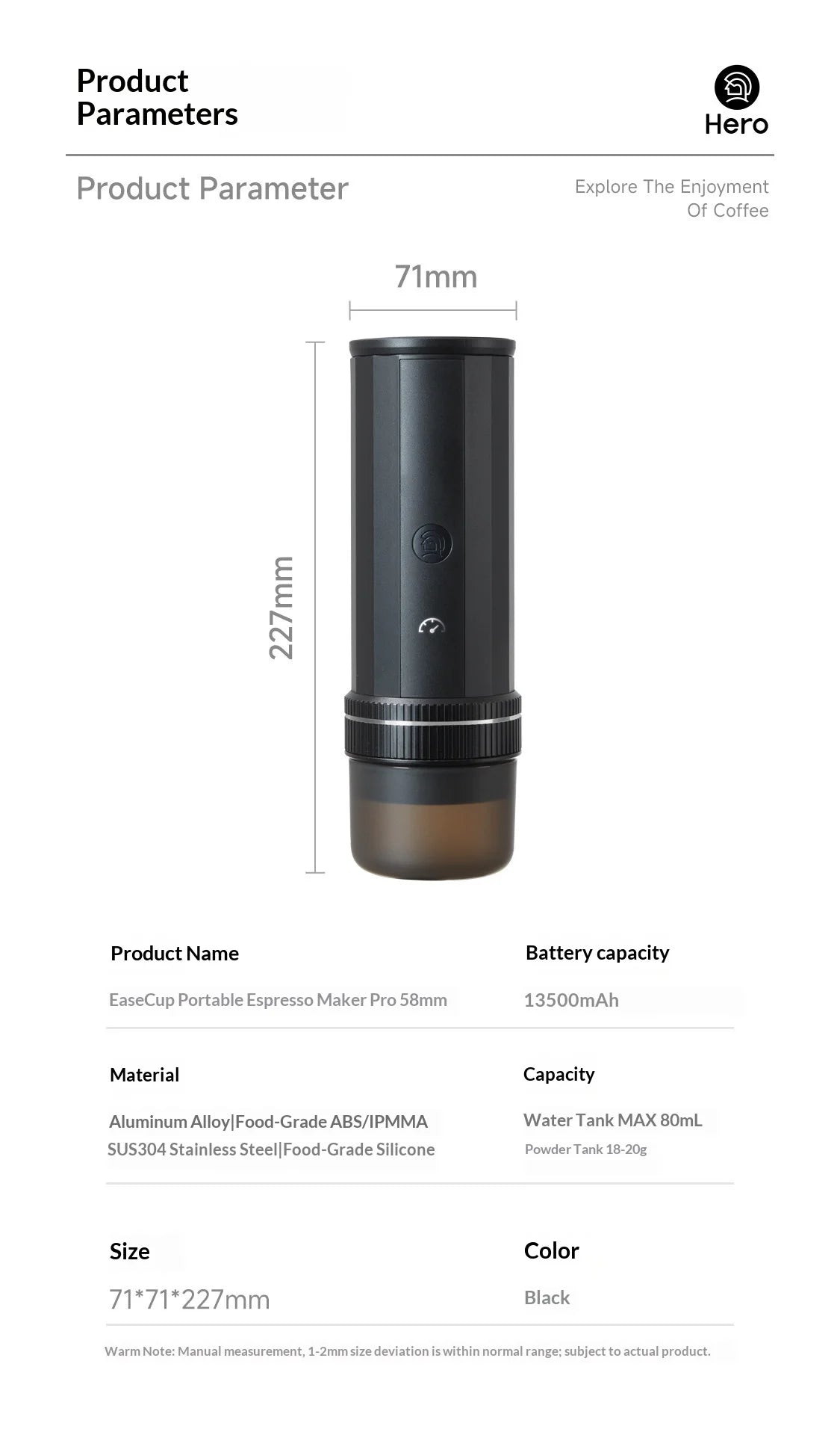 Hero Italian Professional Edition Portable 58mm Espresso Coffee Machine Manual Extraction Maker for Home Cafe Barista Brewing