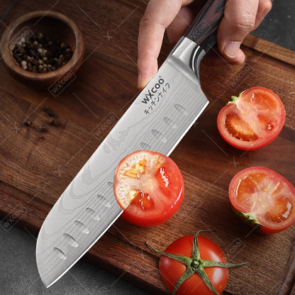 WXCOO Santoku Butcher Carving Knife Japanese Kitchen Knives High Carbon Steel Knife Set Fruit Bread Meat Cleaver Boning Knife