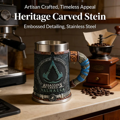 Assassins Creed Valhalla Viking Game Tankard Stainless Steel Liner Resin Coffee Mug Norse Warrior Stein Tankard for Gamer Gift