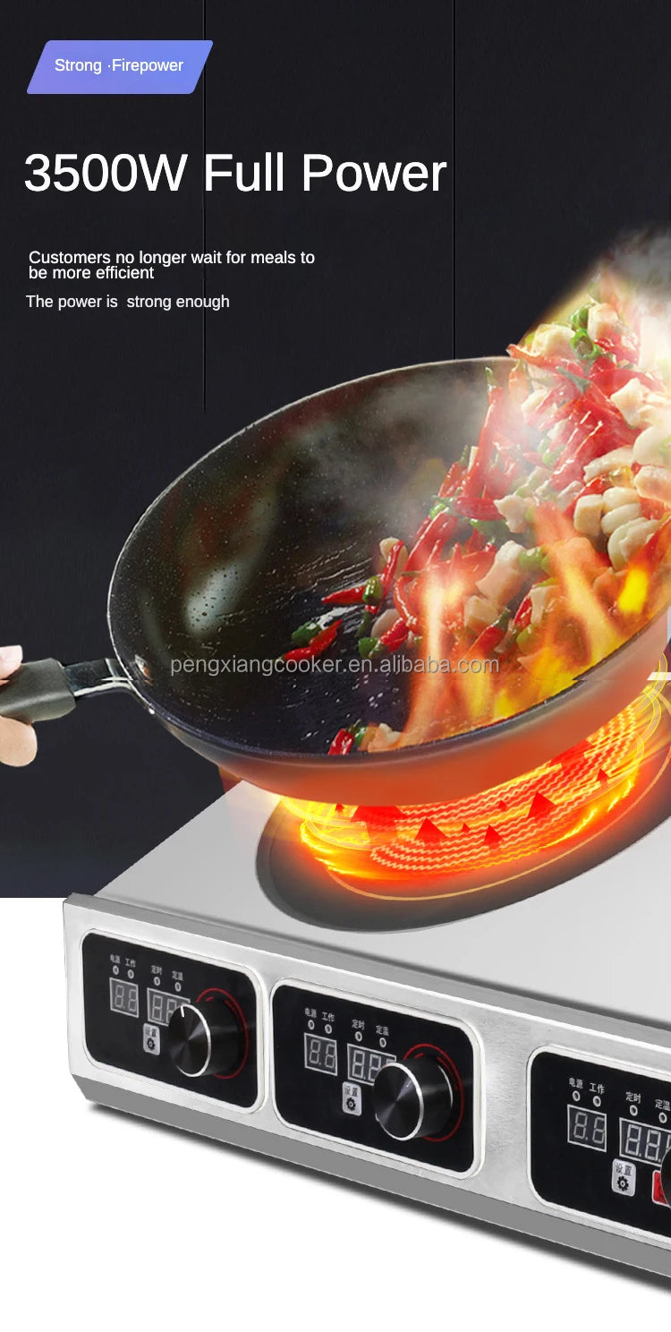 Warranty CE 3500W Industrial Hotel Restaurant Stainless Steel Electric 4 Burner Commercial Induction Cooker Manufacturer