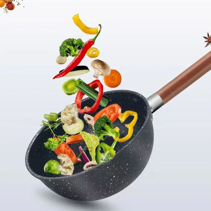 Portable Iron Omelette Pan Non-stick with Wooden Handle Wheat Stone Stockpot Noodle Pot Kitchen Supplies
