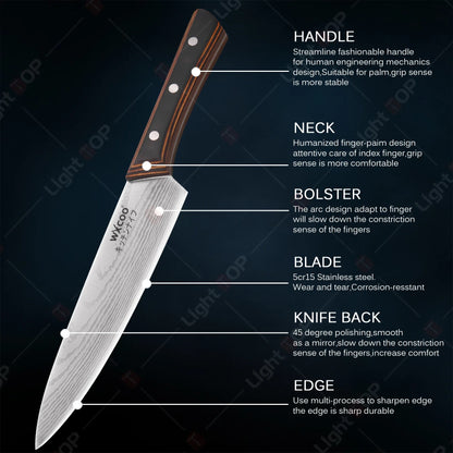 WXCOO Stainless Steel Japanese Knife 7Inch Kitchen Knife Ergonomic Wood Handle Santoku Knives for Cooking Kitchen Accessories