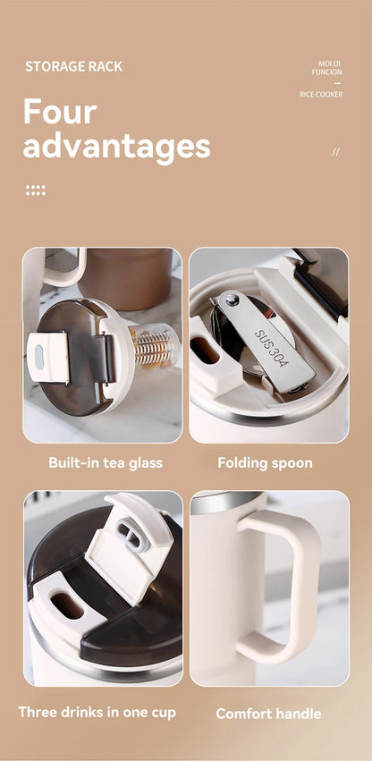 450/500ml 304 Stainless Steel Coffee Cup With Strainer & Spoon Double Wall Insulated Mug Student Portable Drinking Cup Drinkware