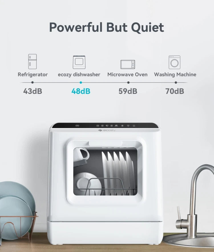 Ecozy Portable Countertop Mini Dishwasher with 5L Water Tank 6 Washing Programs Air Drying Function