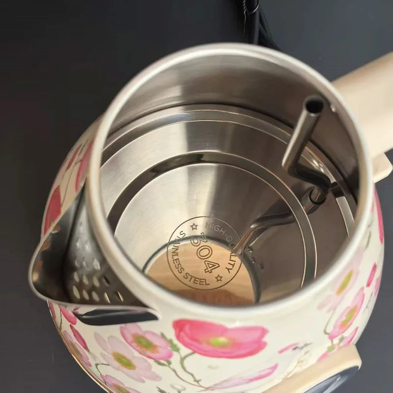 1.7L Retro Printed Paint Electric Kettle 1850W Auto Power Off 304 Stainless Steel Boiling kettle With Temperature Display Teapot