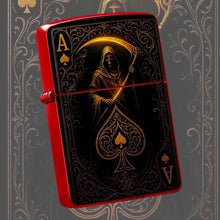 Retro Grim Reaper Ace Of Spades Themed Lighter, Exquisite Gold Foil Engraved Art Stylish Accessory, Portable Versatile Daily Use Ignition Tool, Unique Creative Present For Party Travel Gatherings All Scenarios A Humorous And