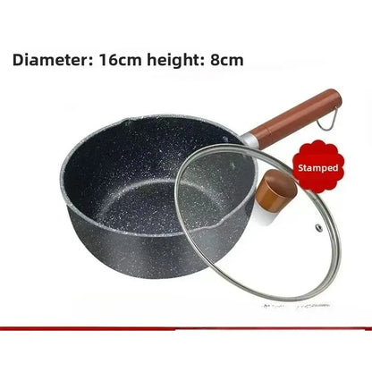 14cm/16cm Non-Stick Sauce Pan Soup Pot Wooden Handle Stick Proof Sauce Pan with Pour Spout Milk Saucepan for Home Kitchen New