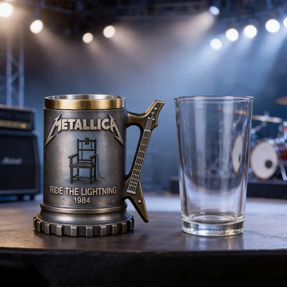 Metallica Ride The Lightning 1984 Collectible Mug, Guitar Handle Stainless Steel Lined Beer Stein, Heavy Metal Rock Fan Gift