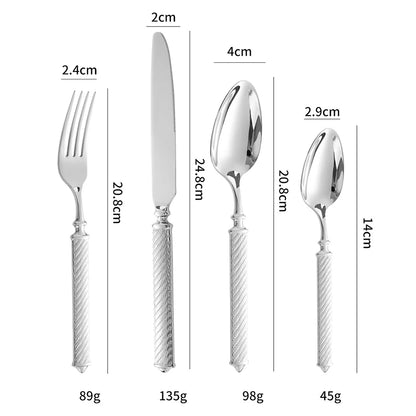 4Pcs Shiny Dinnerware Set 304 Stainless Steel Cutlery Set Gold Creative Handles Tableware Knives Forks Spoon Dishwasher Safe