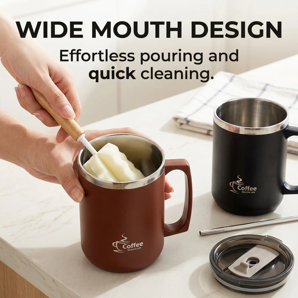 Travel Thermal Coffee Mug Tumbler With Handle 304 Stainless Steel Insulated Cup Leakproof Thermos Water Bottle Mini Dual Drink