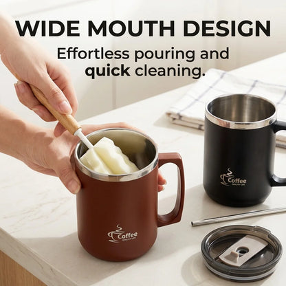 Travel Thermal Coffee Mug Tumbler With Handle 304 Stainless Steel Insulated Cup Leakproof Thermos Water Bottle Mini Dual Drink