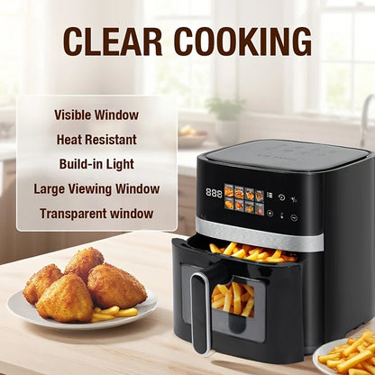 This 5-Quart Air Fryer Is an 8-In-1 Electric Hot Air Oven Equipped with an LED Touchscreen, Ensuring Even Heating of Food with a