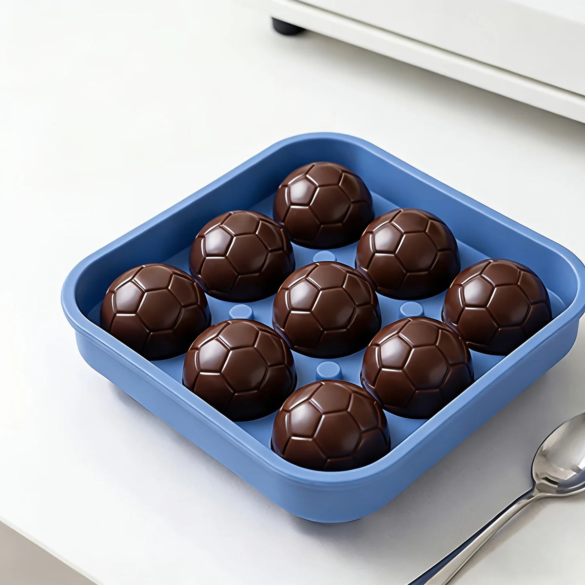 9-Hole Silicone Soccer Ball Cube of Ice Tray with Lid Round Ice Ball Mold for Whiskey for Home Bars And Sports-Themed Parties