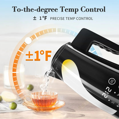 1200W Temperature Control Electric Kettle, 1.25L Stainless Steel Electric Teapot, 2 Hour Keep Warm, Automatic Shut Off, Boil-Dry Protection, Digital LED Display, Fast Boiling Tea Kettle & Hot Water Boiler