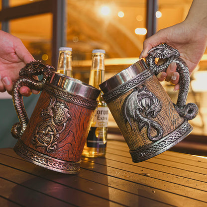 2026 Medieval Large Dragon Barrel Beer Tankard 304 Stainless Steel Inner Tea Coffee Mug Stein Cup 500 ml