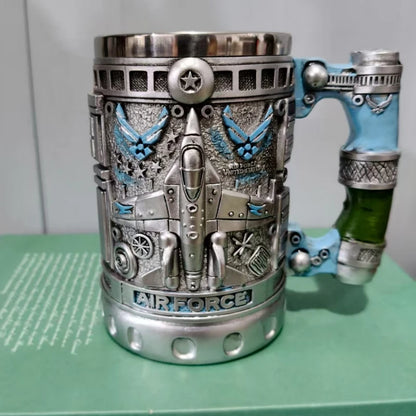 1pcs Navy Cup Air Force Anchor Plane Wine Mugs Resin Stainless Steel Army Beer Military  Mug Men Birthday Gift Coffee Wine New