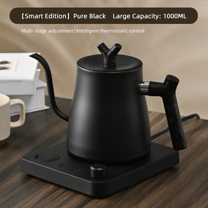 1L 1000W Gooseneck Electric Kettle Smart Teapot with Temperature Control for Precision Hand Brew Coffee Pouring Pot