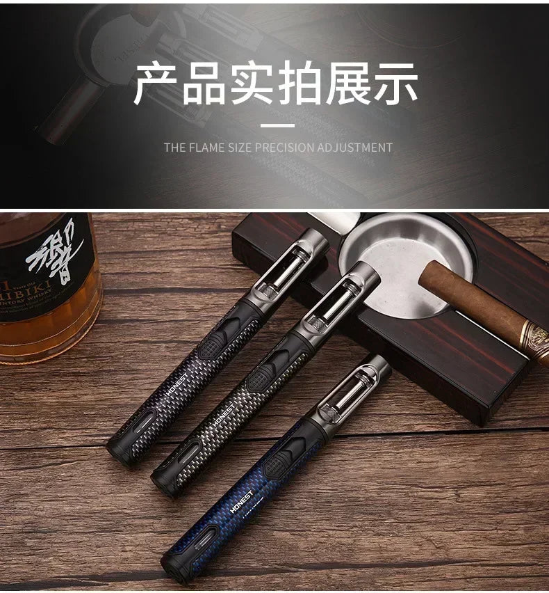 HONEST Metal Windproof Jet Blue Flame Butane Gas Lighter Visible Gas Window Outdoor Camping BBQ Kitchen Cigar Lighters Smoking