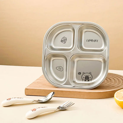 WORTHBUY Capybara 3/4 Grids Food Plate Dishes 304 Stainless Steel Divided Dinning Plates Salad Plate Tableware Dishwasher Safe