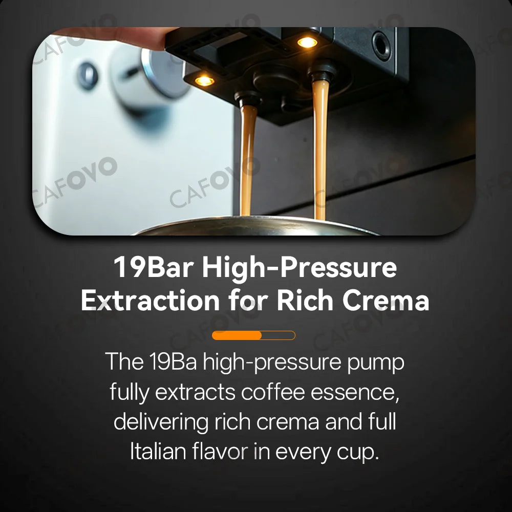 CAFOVO AE05 Fully Automatic Espresso Machine 19Bar Pump One-Touch Americano Cappuccino Latte Coffee Machine for Home 220V