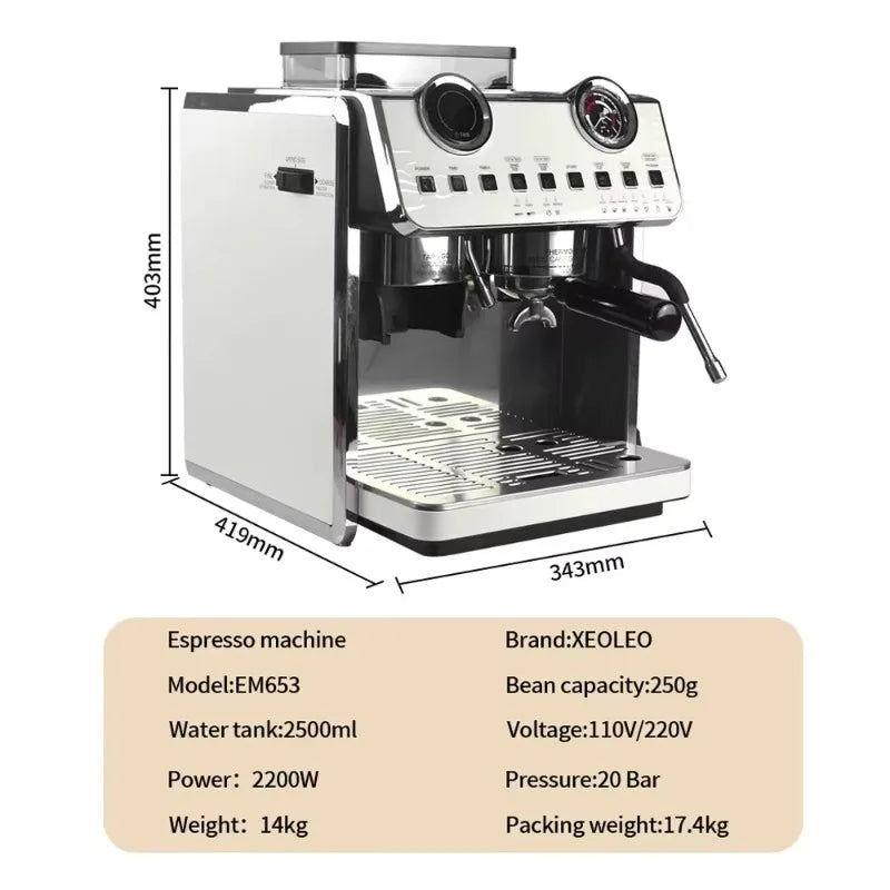oo-Espresso Coffee Maker 20Bar Double Boilers Dual Pumps Italian Coffee Machine Automatic Coffee Machine With Grinder