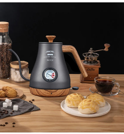 1.0L Electric Kettle Retro Gooseneck Hand Brewed Coffee Pot Slender Mouth Teapot Stainless Steel Liner Kettle with thermometer