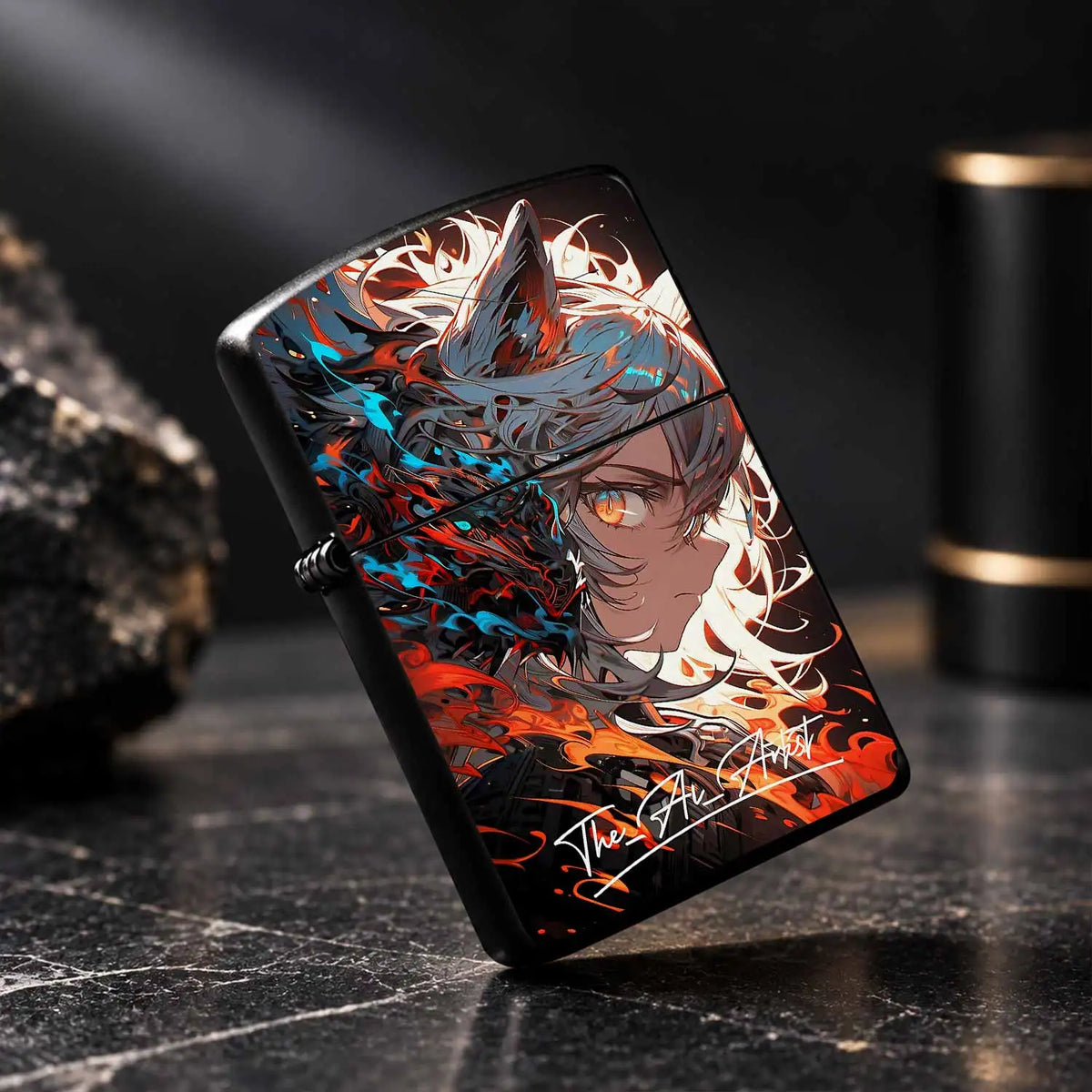 Anime Style Flame Shadow Cat Ear Art Lighter, Aesthetic Graffiti Cool Portable Igniter, Multi-Scenario Daily Outdoor Use Ideal, Exquisite Unique Collectible Gift For Art Lovers And Friends For All Occasions A Humorous And Int