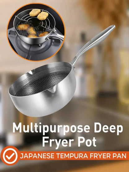 Deep Fryer Pot Cookware Japanese Tempura Fryer Pan Stainless Steel Saucepan for French Fries Sauce Chicken Dried Fish Warm Milk