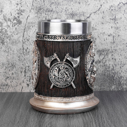 Norse Mythology Odin Thor Mug Tankard 304 Stainless Steel Resin 3D Retro Beer Stein Birthday God of War Lover Gift 600ml 20 oz