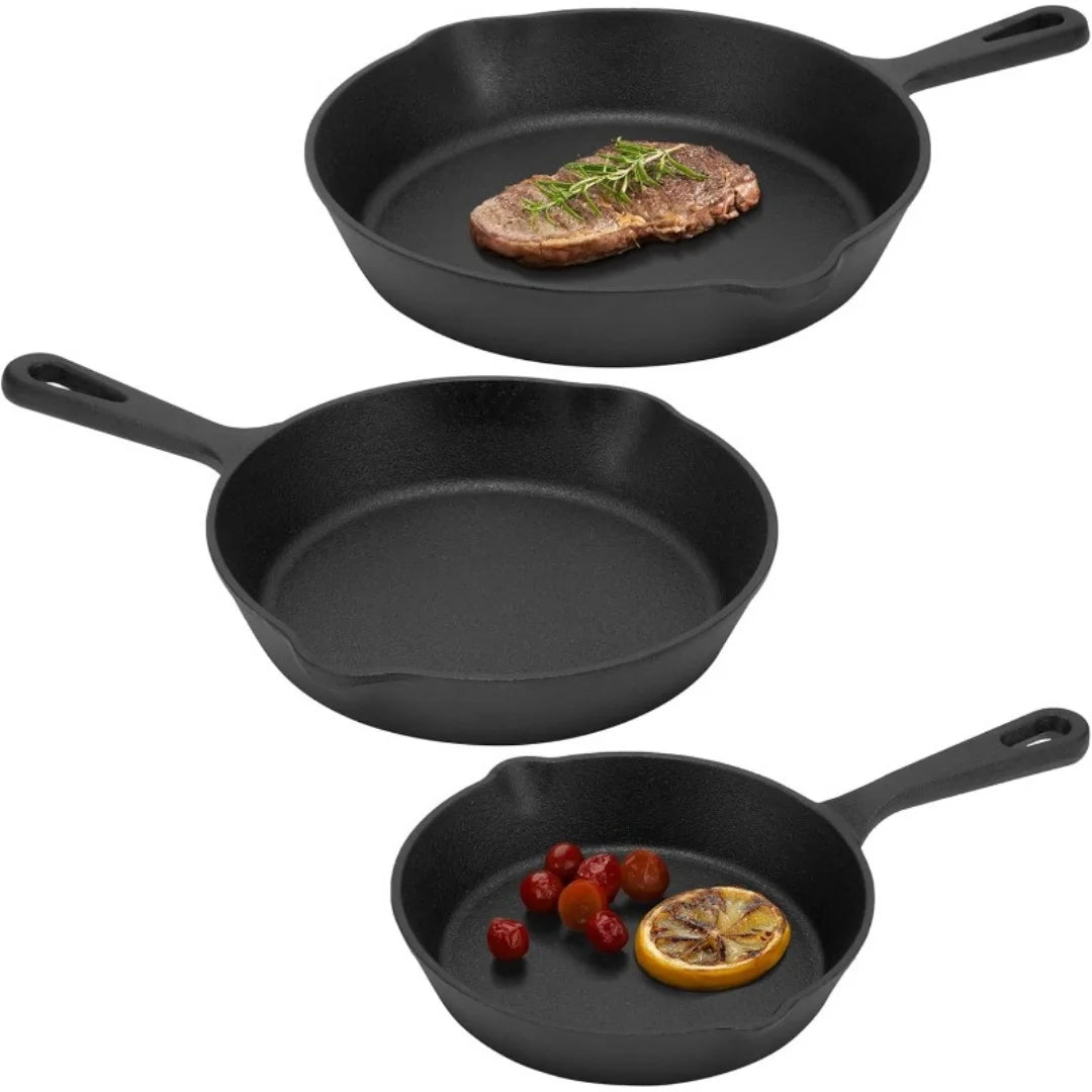 3pcs Cast Iron Skillet Set 5.9/7.8/9.8in Heavy Duty Frying Pans Nonstick Cookware Set for Frying Searing Baking Induction Ready