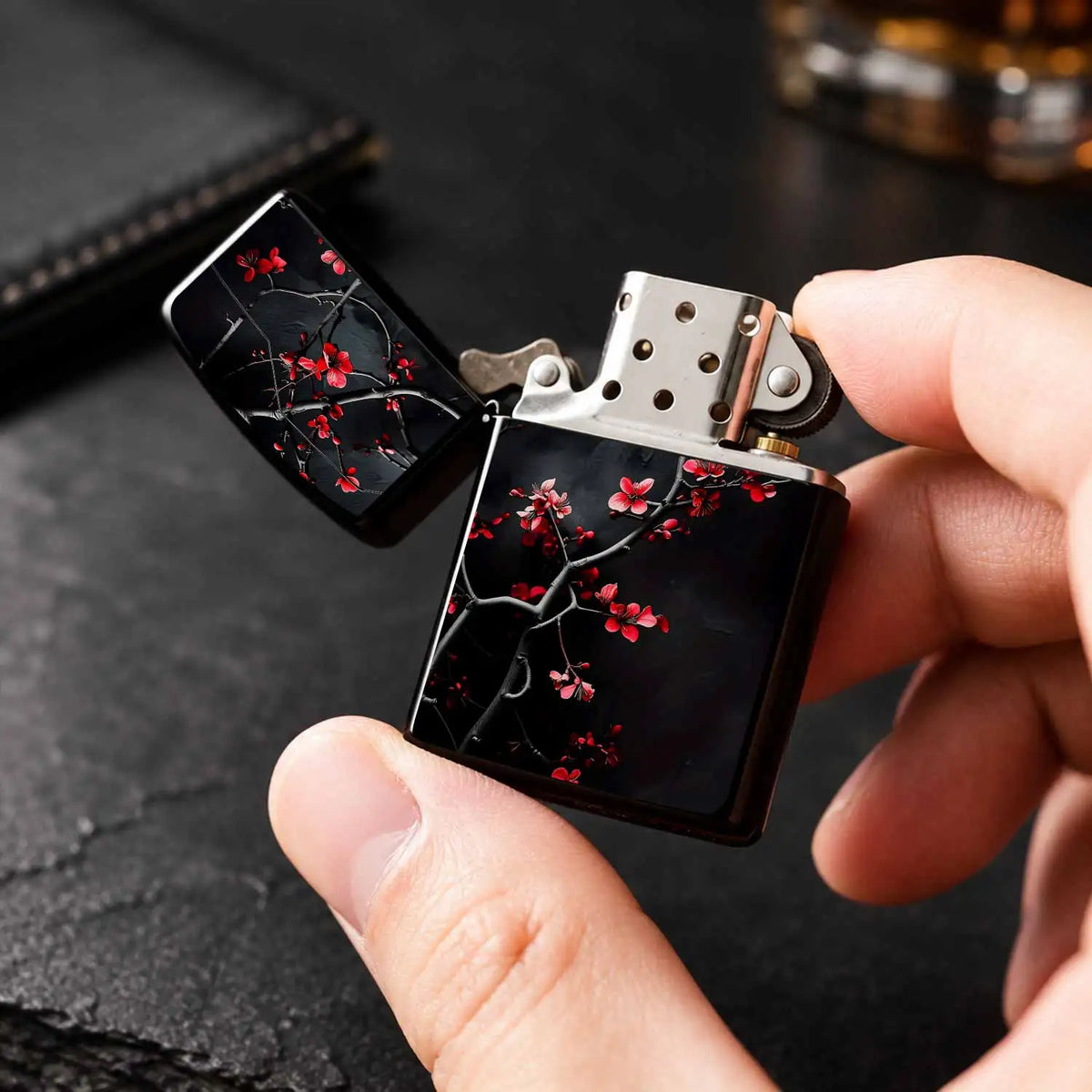 Vibrant Red Plum Blossom Lighter, Exquisitestyle Dark Background Twisted Branch Design, Portable Delicate Accessory For Daily Use, Gorgeous Aesthetic Decorative Item, Ideal Thoughtful Gift For Friends Family On Various A Humo